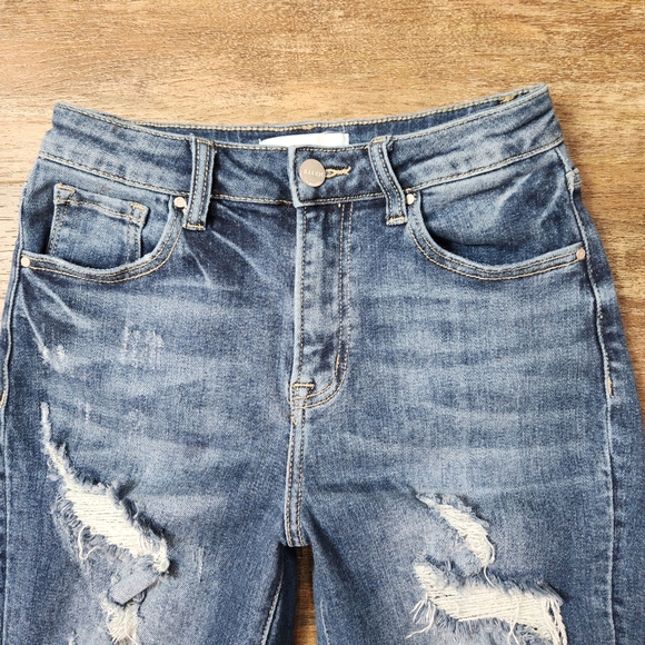 RISEN HIGH WAIST DISTRESSED RAW EDGE JEANS SIZE 26 - Picture 2 of 11